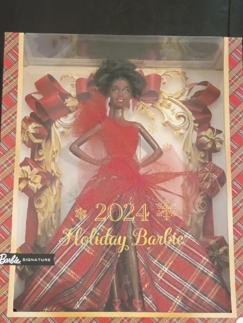 Barbie Holiday Plaid Gowns in Red with Gold Accents